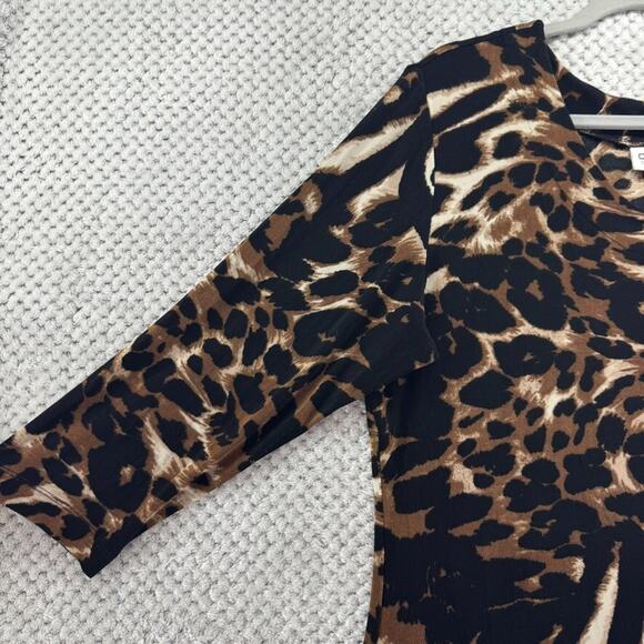 Chicos Travelers Top Womens 3 XL/16 Brown Animal Print Scoop Neck 3/4 Sleeve - Picture 5 of 12